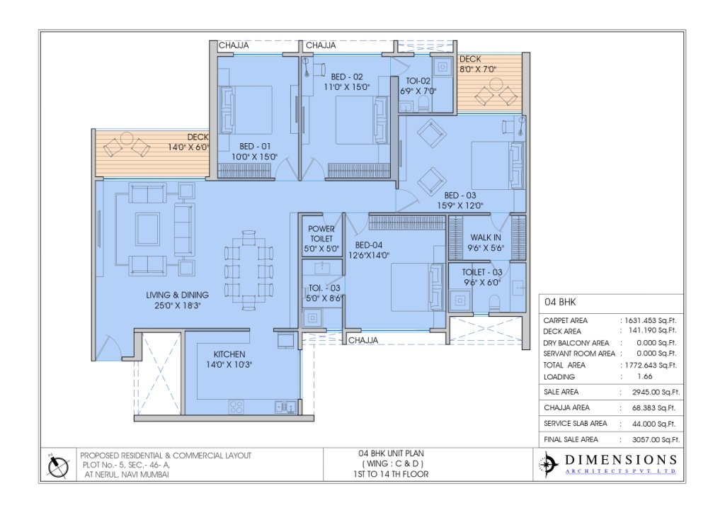 Luxury 3 BHK apartment interior at Delta Palm Beach Seawoods -1203 Sqft